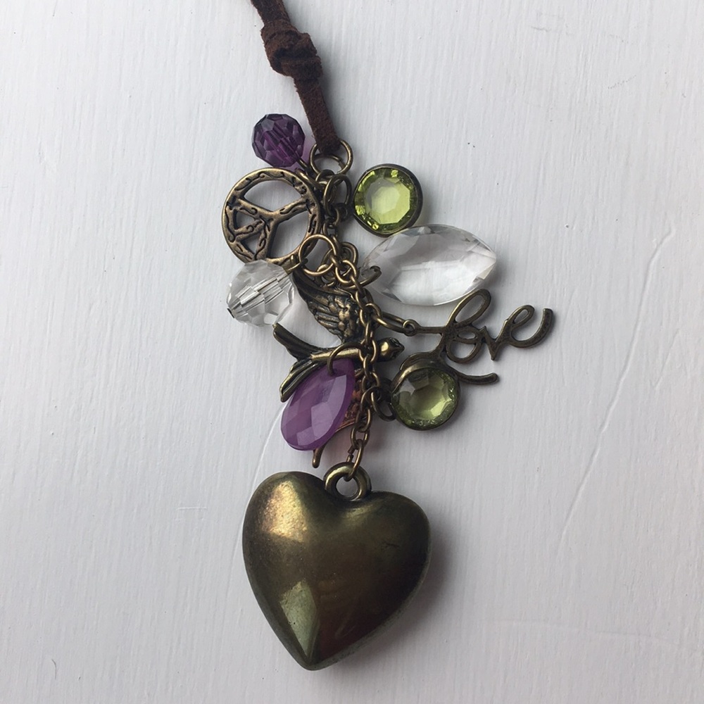 Brown Cord Charm Necklace